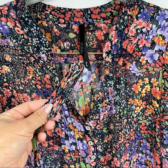 Bellatrix | floral  long sleeve Blouse Small , sheer, tie neck, multicol… - Picture 10 of 11